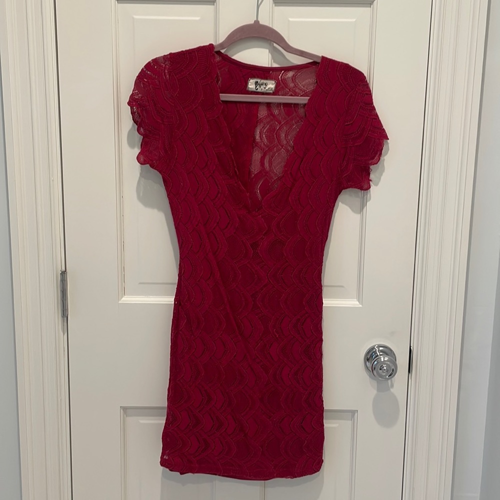 Burgundy deep V neck dress from Nightcap